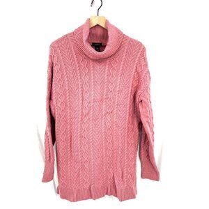 NEW Halogen longline tunic length cable knit cowl turtleneck sweater baby pink L